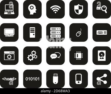 Computer Programming Icons White On Black Flat Design Set Big Stock Vector
