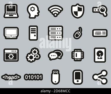 Computer Programming Icons White On Black Sticker Set Big Stock Vector