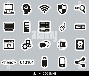 Computer Programming Icons Black & White Sticker Set Big Stock Vector