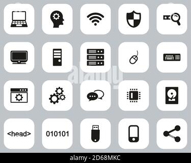 Computer Programming Icons Black & White Flat Design Set Big Stock Vector