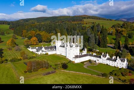 Aerial view of Blair Castle in Blair Atholl near Pitlochry, Perthshire, Scotland, UK Stock Photo