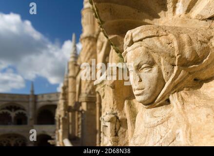 Jeronimos Monastery in Belem, part of the UNESCO world heritage, The two storied square cloister with Manueline motives, Lisbon, Portugal, Europe Stock Photo