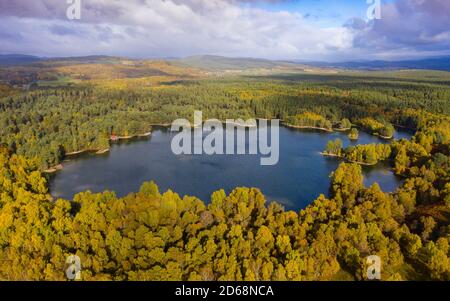Aerial view of Loch Vaa in Cairngorms National Park near Aviemore, Scottish Highlands, Scotland, UK Stock Photo