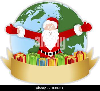 Santa Claus with christmas gifts on background of the Earth Stock Vector