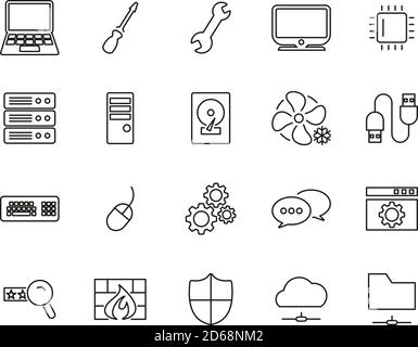 Computer Repair Or Computer Service Icons Thin Line Set Big Stock Vector