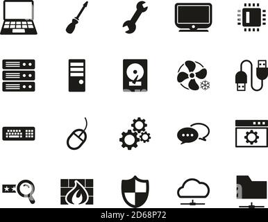 Computer Repair Or Computer Service Icons Black & White Set Big Stock Vector