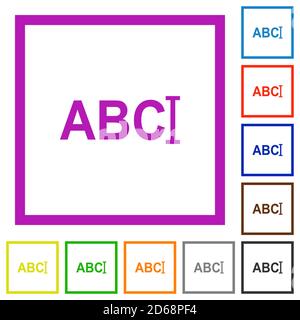 Typing text with cursor flat color icons in square frames on white background Stock Vector