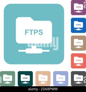 FTP over ssl white flat icons on color rounded square backgrounds Stock Vector