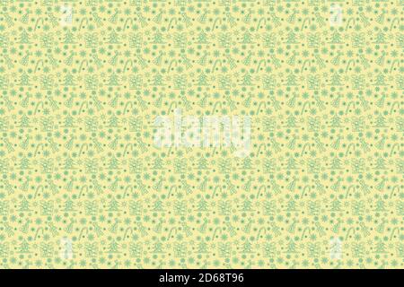 Green contour Christmas and New Year seamless pattern on beige background Stock Vector