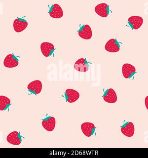 Strawberry seamless pattern with blush pink background. Strawberry dress pattern. Vector illustration. Stock Vector