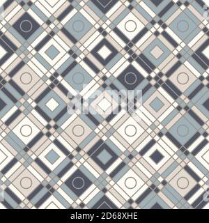 Diamond shapes, crossing lines and cirlces, abstract geometric background. Seamless vector fashion pattern. Perfect for fabric pattern, wallpapers, we Stock Vector
