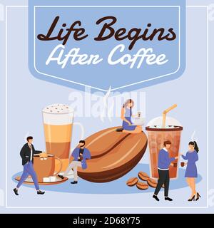 Life begins after coffee social media post mockup Stock Vector