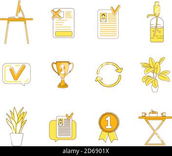 Office items yellow linear objects set Stock Vector