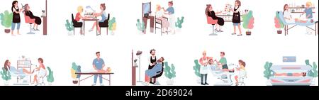 Beauty salon flat color vector characters set Stock Vector