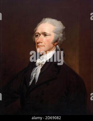 Alexander Hamilton (1755 or 1757-1804), American statesman, politician, military commander, banker and economist. He was one of the Founding Fathers of the United States, portrait painting by John Trumbull, 1806 Stock Photo