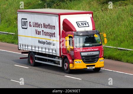 G Little's Northern van transport; Rigid Haulage delivery trucks, lorry, heavy-duty vehicles,transportation, truck, cargo carrier, DAF vehicle, European commercial transport industry HGV, M6 at Manchester, UK Stock Photo