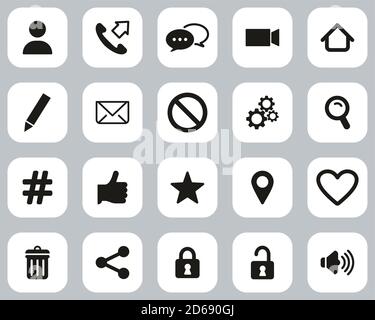 Contact Menu Icons Black & White Flat Design Set Big Stock Vector