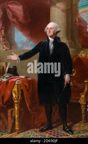 George Washington (1732-1799), 1st President of the United States, The Lansdowne Portrait, painting by Gilbert Stuart, 1796 Stock Photo
