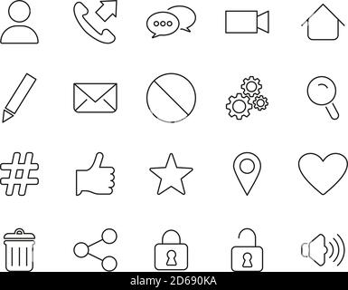 Contact Menu Icons Thin Line Set Big Stock Vector