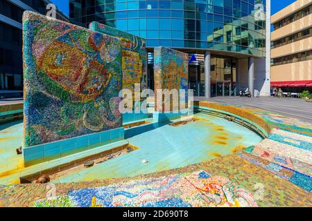 Tel Aviv Yafo, Gush Dan / Israel - 2017/10/11: Little Tel Aviv glass mosaic fountain and installation by Nachum Gutman at 3 Sderot Rothschild Boulevar Stock Photo