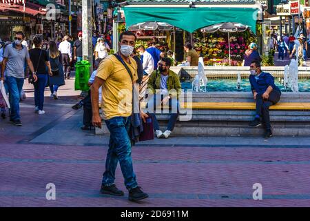 Ankara, Turkey. 15th Oct, 2020. Pedestrians Wearing Protective Face 