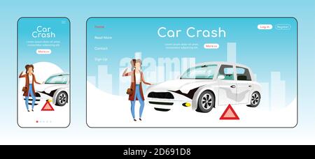 Car crash responsive landing page flat vector template Stock Vector