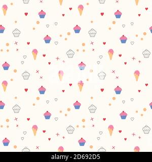 Cute ice cream vector seamless pattern for bed cover,textile,cushion cover,phone case, home decor,fabric,home furnishings, wallpaper,curtain,tiles,etc Stock Vector