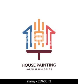 House repair, staining and painting. Vector logo sign or emblem design template, isolated on white background. Home decoration, building and restorati Stock Vector