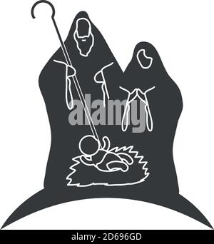 nativity, mary joseph and baby jesus, traditional celebration religious vector illustration silhouette Stock Vector