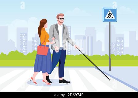 Blind man walking with stick young person Vector Image