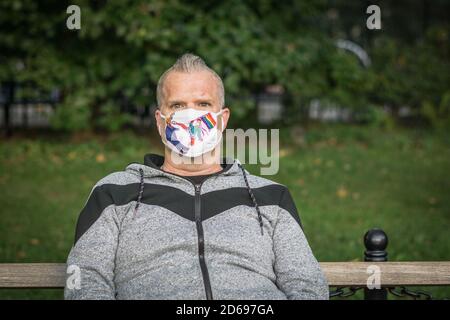 New York City, United States. 14th Oct, 2020. Portraits of New Yorkers happy to showoff their creative mask while keeping safe during the pandemic. (Photo by Steve Sanchez/Pacific Press) Credit: Pacific Press Media Production Corp./Alamy Live News Stock Photo