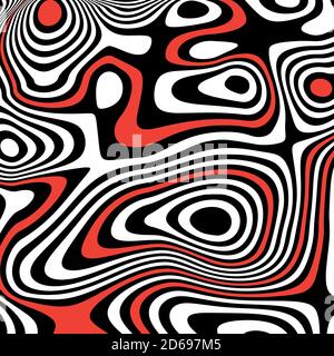 Trendy Vector Optical illusion with Black and White Lines or Stripes. Abstract Curve Background. Vector illustration. Stock Vector