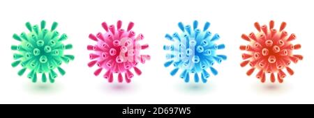 Coronavirus, flu virus, pathogen microorganism, isolated on white background. Vector 3d abstract viruses or bacterium set. Medical science and microbi Stock Vector