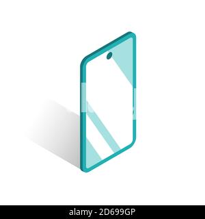 Smartphone with a glossy screen. Glare on the glass. Vector isolated illustration in isometric style. Stock Vector