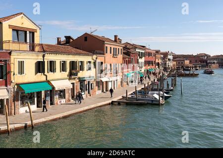 The Venetian Lagoon island of Murano - The Rio dei Vetrai with historic picturesque buildings and boats.  Murano, Venice, Italy. 2020 Stock Photo