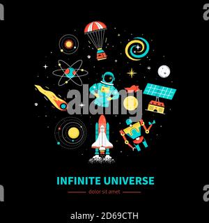 Infinite universe - colorful flat design style web banner Stock Vector