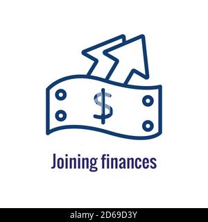 Companies merging together, one buying out the other & icon set banner Stock Vector