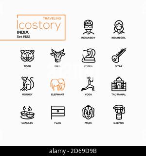 India - modern line design style icons set Stock Vector