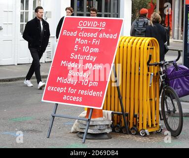 Road closure sign in Soho to enable traffic free zones thus