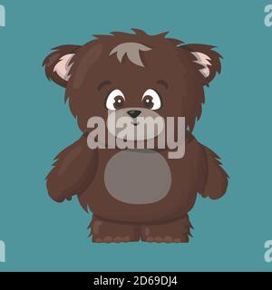 brown grizzly smiling happy bear cartoon vector art illustration isolated on blue background Stock Vector