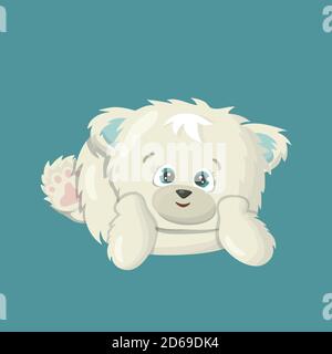 white polar smiling happy bear is lying on the floor cartoon vector art illustration isolated on blue background Stock Vector