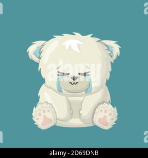 white polar crying unhappy bear cartoon vector art illustration isolated on blue background Stock Vector