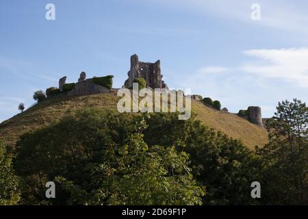 Corfe Castle in Corfe, Dorset in the UK, taken on the 22nd July 2020 Stock Photo