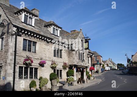 An old hotel in the village of Corfe, Dorset called The Bankes Arms, taken on the 22nd July 2020 Stock Photo