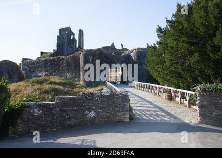 The entrance to the remains of Corfe Castle in Dorset in the UK, taken on the 22nd July 2020 Stock Photo