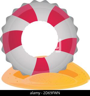 summer vacation travel, lifebuoy in the beach sand vector illustration detailed style Stock Vector