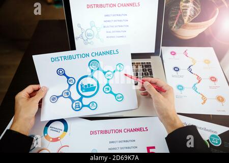 marketing distribution channels plan on office desk Stock Photo