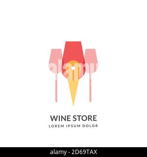 Wine glasses silhouette and map pin logo sign or emblem design template, isolated on white background. Winery or bar place location vector abstract il Stock Vector