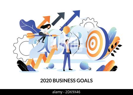 Business goals, strategy and future achievement plan for 2020 new year. Vector flat cartoon illustration for web landing page banner or poster design Stock Vector