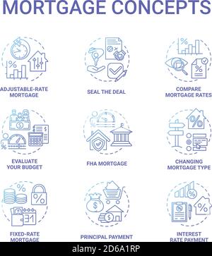 Mortgage concept icons set Stock Vector